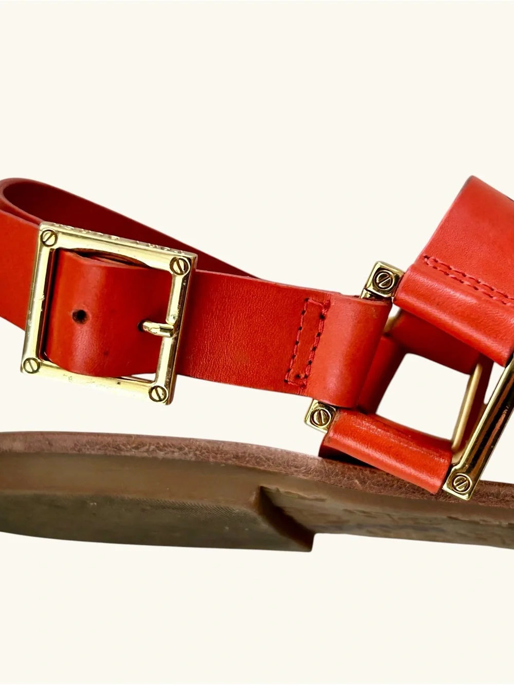 Tory Burch Daniela Sandals 8.5 Orange Leather Perforated Logo Thong Sandals